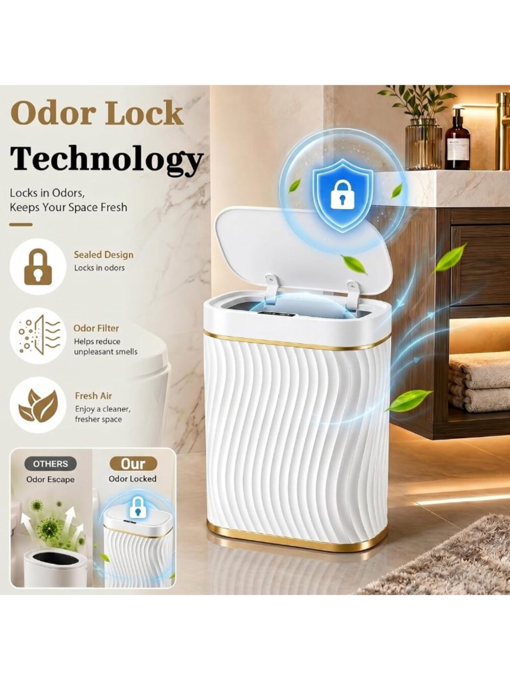 Touchless Motion Sensor Trash Can - 2.6 Gallon Slim Waterproof Bin for Home - Picture 5 of 8